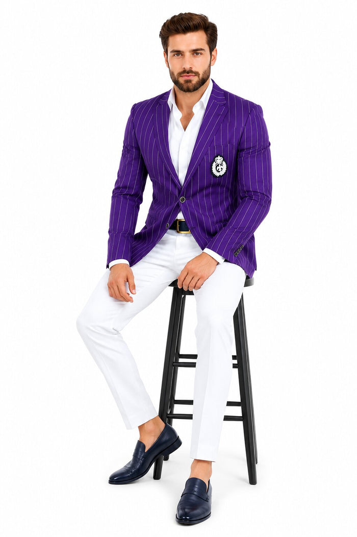 Purple Pinstripe Blazer With White Pants - Suit - Party Blazer