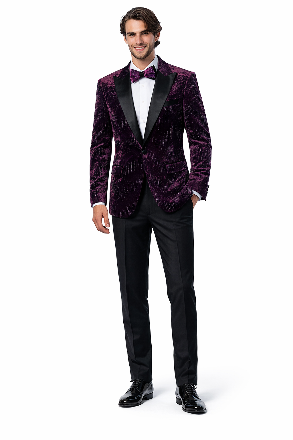 Men’s Designer Purple Velvet Studded Tuxedo Jacket – Formal Prom and Wedding Wear