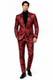 Mens Red and Black Floral Brocade Tuxedo Suit â€“ Two Piece Slim Fit Set