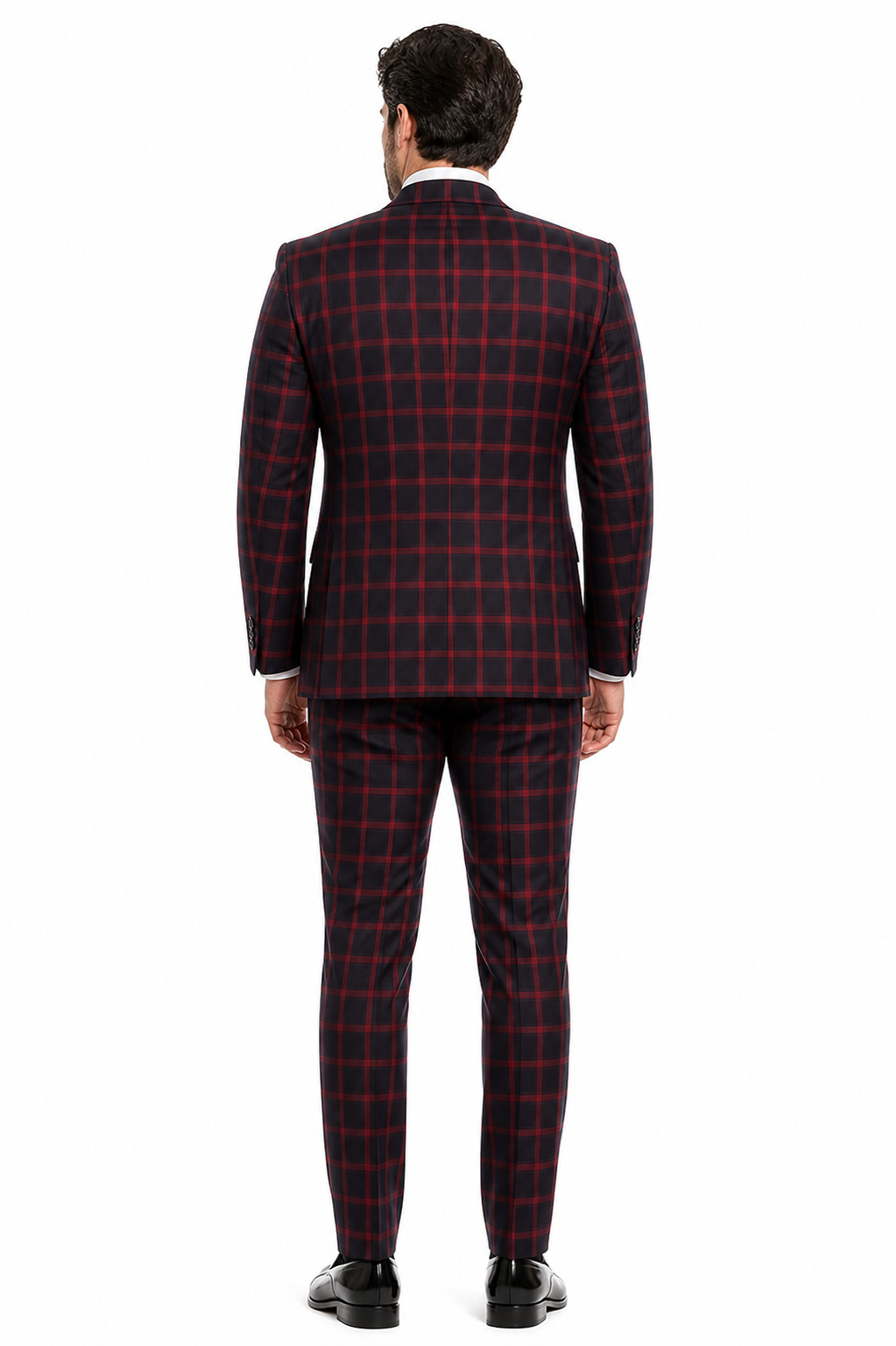 Mens Red and Black Plaid Double-Breasted Suit â€“ Slim Fit Checkered 2 Piece Formal Business Outfit
