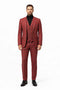 Mens Red and Grey Plaid 3-Piece Suit with Vest - Modern Fit Peak Lapel By Dominique Wilson