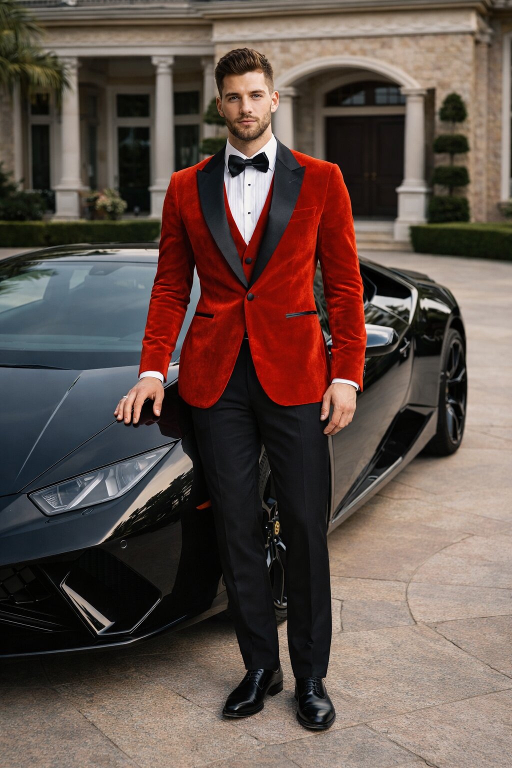 Mens Designer Velvet Tuxedo Jacket in Red