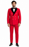 Men's Red Double-Breasted Wedding Tuxedo with Black Velvet Lapel and Gold Buttons - Christmas New Year Suit