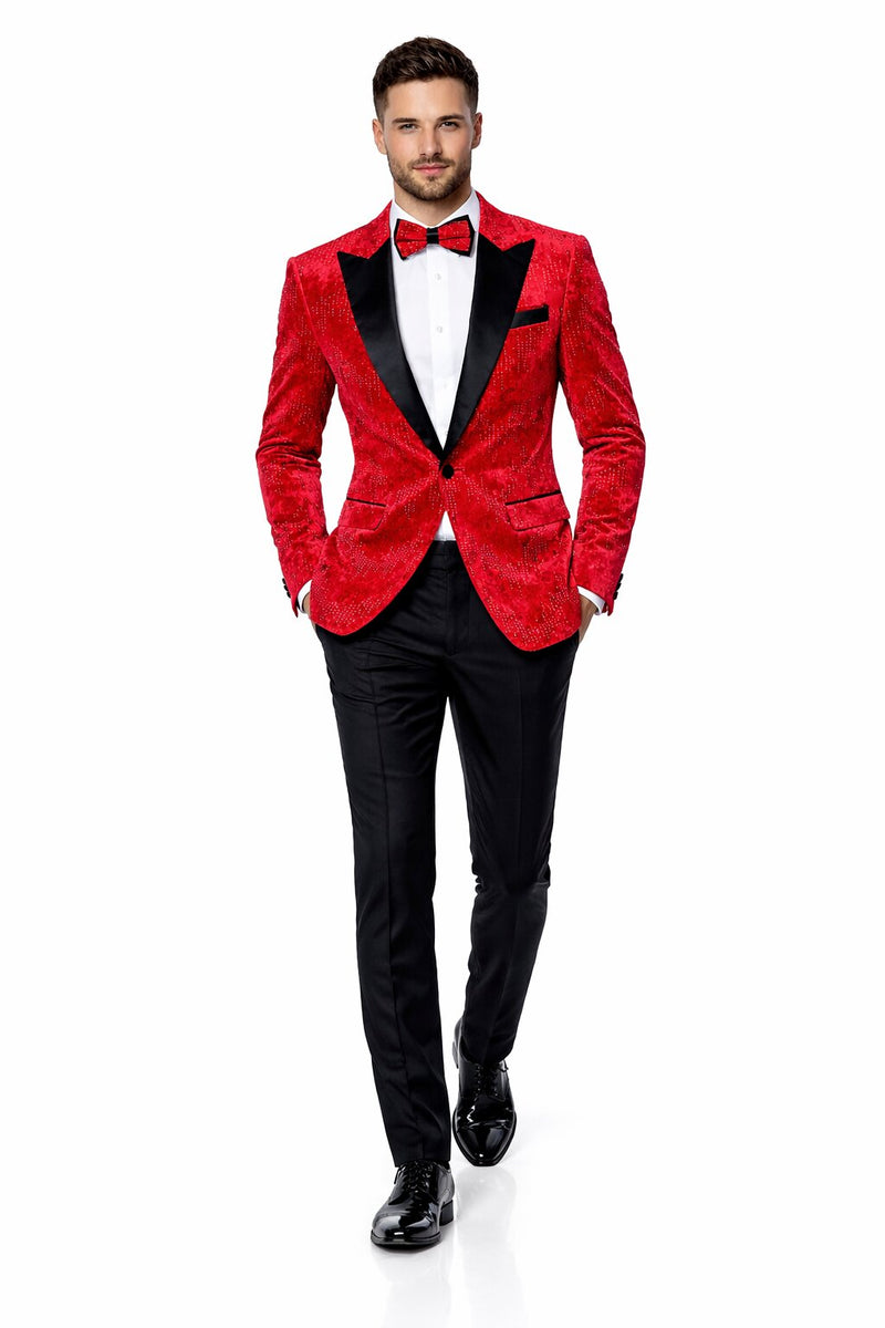 Men’s Red Velvet Studded Prom Tuxedo Jacket – Wedding and Formal Wear