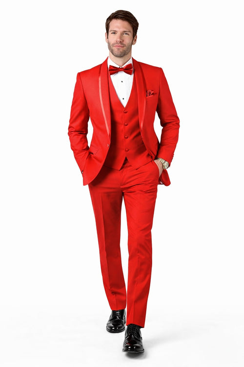 Classic Red Shawl Lapel Tuxedo for Men | 1-Button 4-Piece Suit