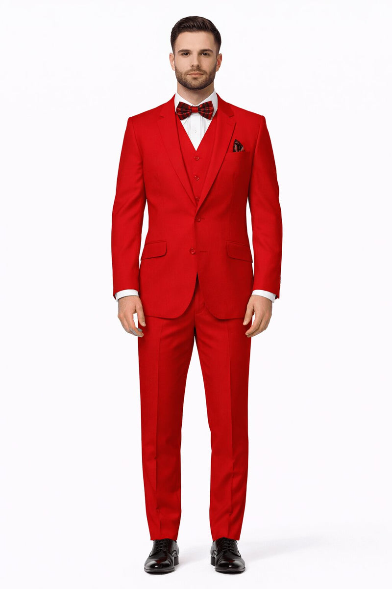 Mens 2 Button Modern Fit 3-Piece Suit in Red – Vested Formal Suit