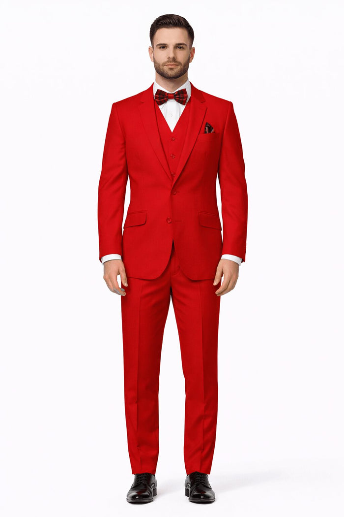 Mens 2 Button Modern Fit 3-Piece Suit in Red – Vested Formal Suit