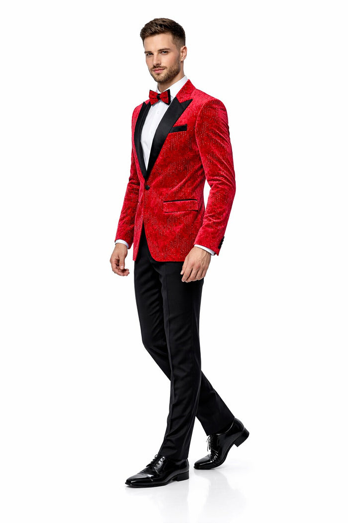 Men’s Red Velvet Studded Prom Tuxedo Jacket – Wedding and Formal Wear