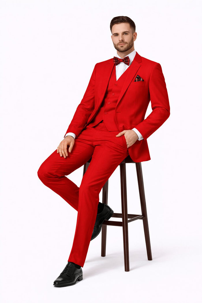 Mens 2 Button Modern Fit 3-Piece Suit in Red – Vested Formal Suit