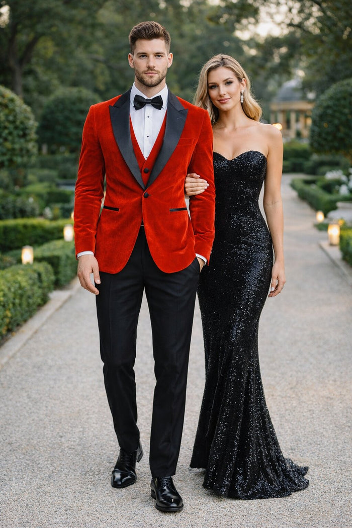 Mens Designer Velvet Tuxedo Jacket in Red