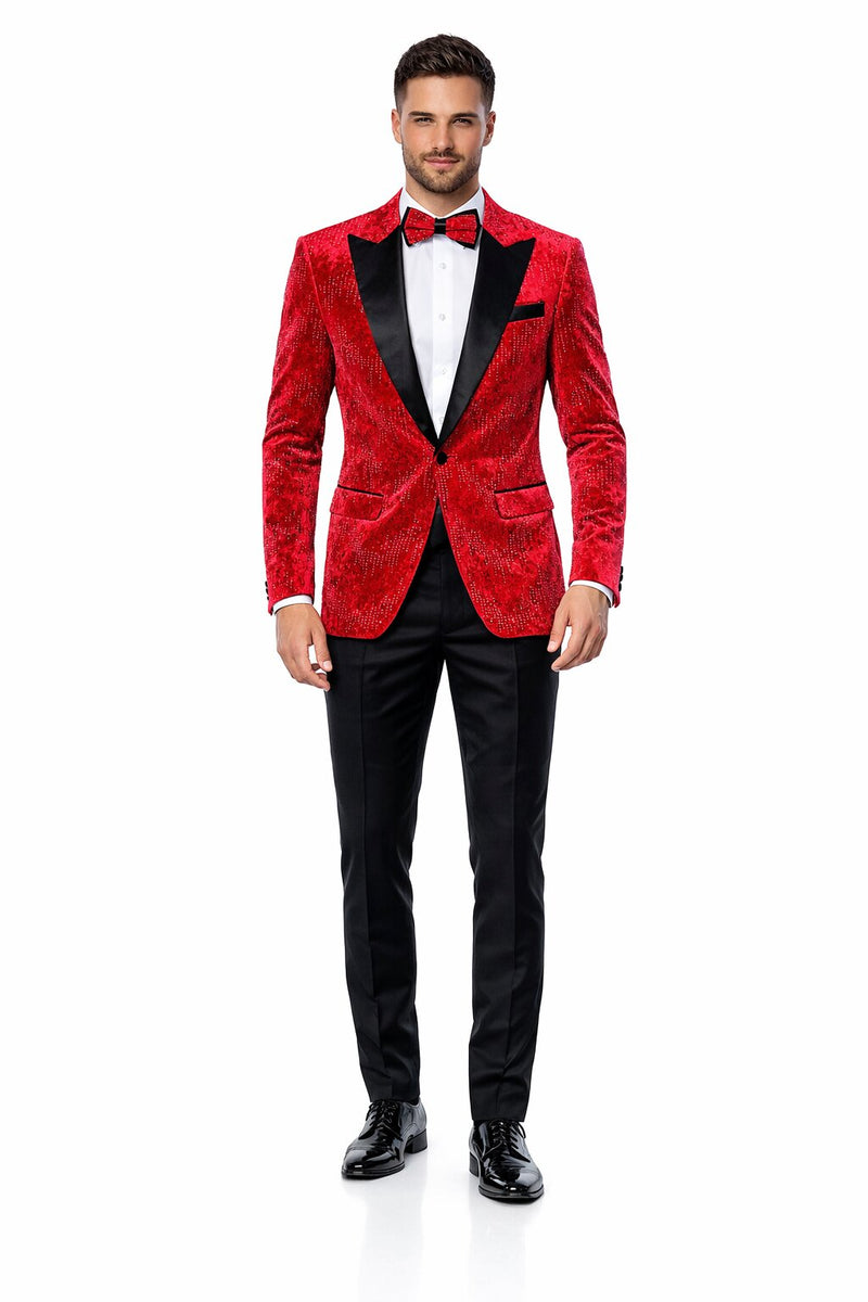 Men’s Red Velvet Studded Prom Tuxedo Jacket – Wedding and Formal Wear