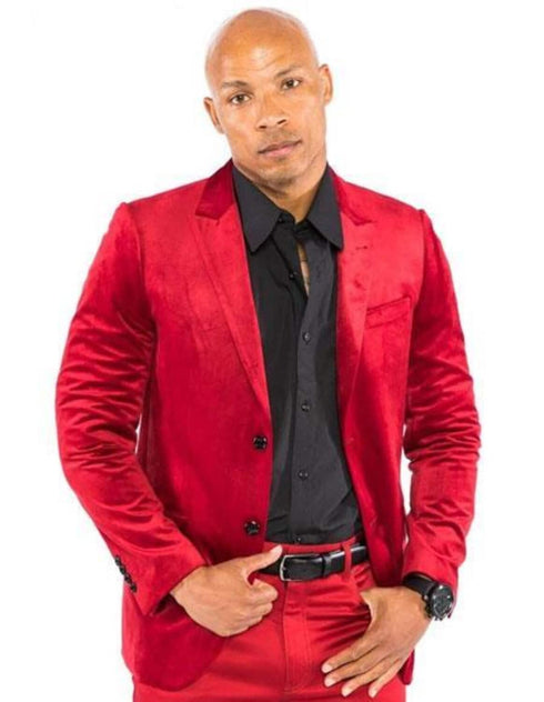 Men's Red Velvet Suit & Cheap Priced Velour Men's Blazer Jacket For Men Sport Coat + Pants