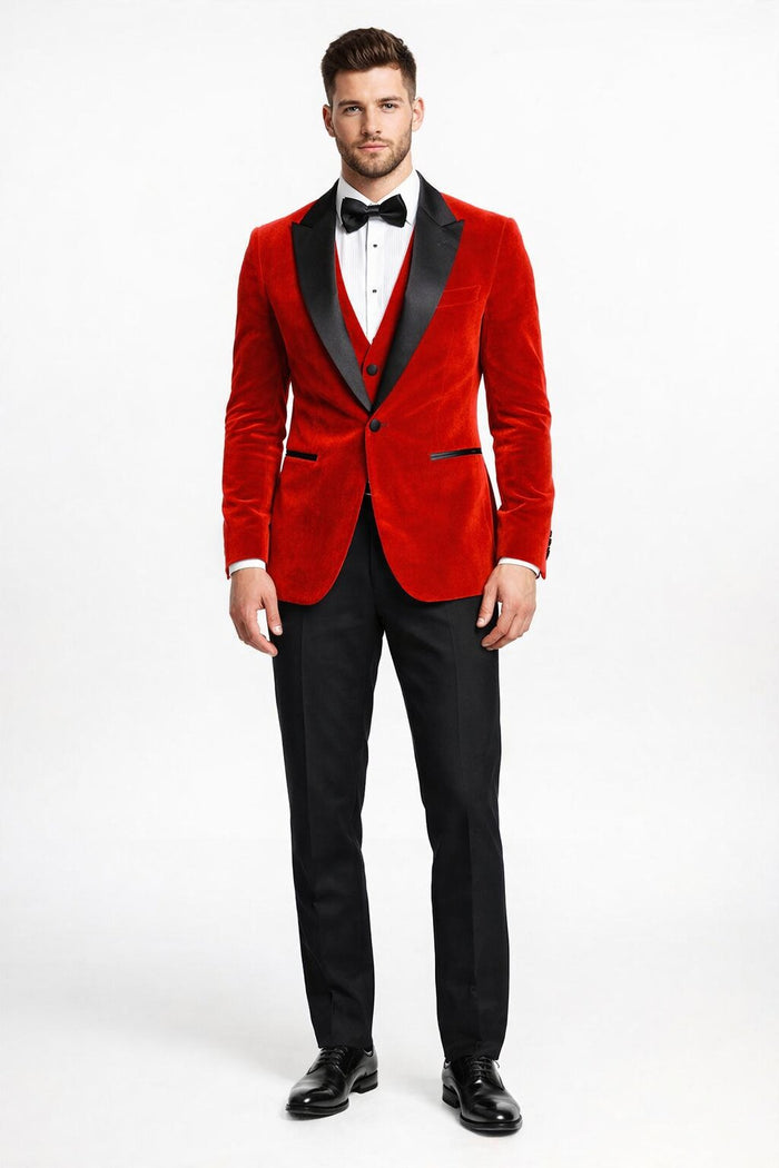 Mens Designer Velvet Tuxedo Jacket in Red