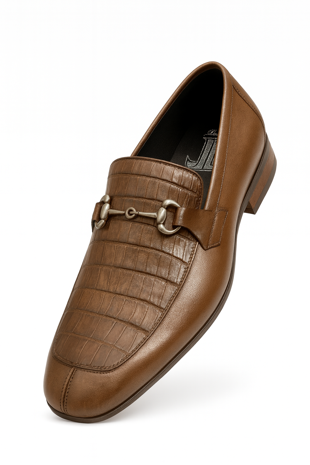 Men’s Regal Brown Slip-On Shoes – Genuine Crocodile & Calfskin Leather