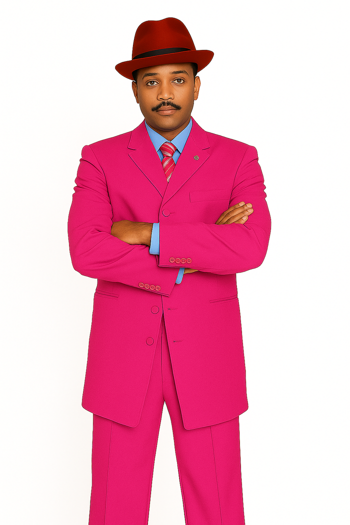 "Classic Men's Pink Zoot Suit - 2PC Long Fashion Ensemble"