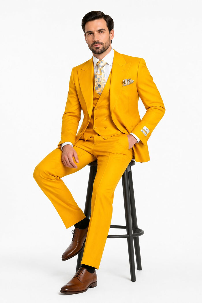 Rossi Man ELI RM103 - Modern Fit 3-Piece Mens Suit in Bold Yellow