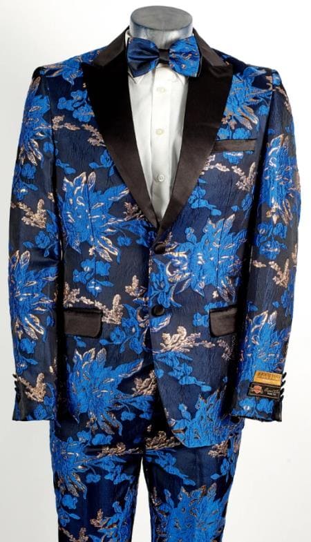 Mens Royal Blue And Gold Suit - AlbertoNardoniStore