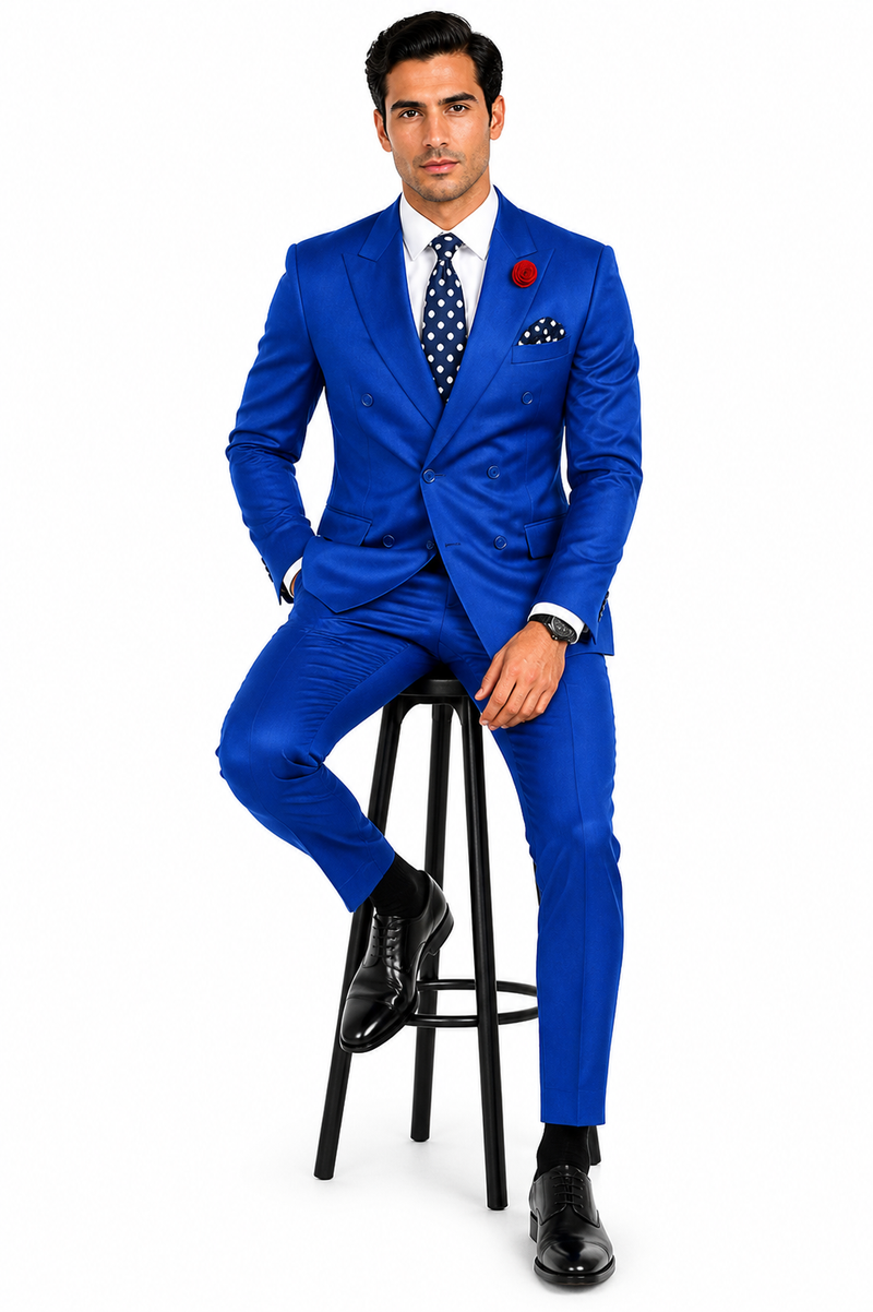 Men's Royal Blue Double Breasted Suits Dress Suits for Men Jacket & Pants