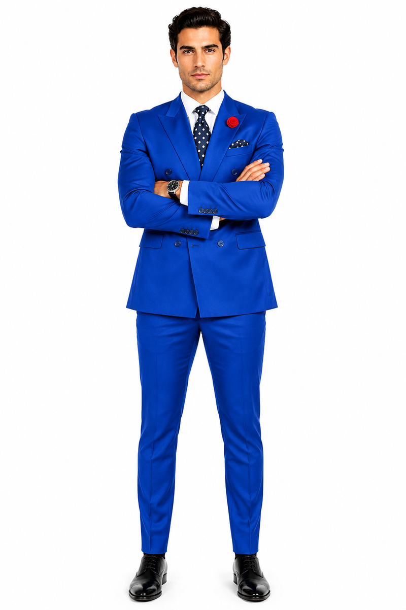 Men's Royal Blue Double Breasted Suits Dress Suits for Men Jacket & Pants
