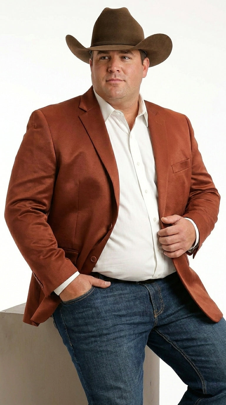 Mens Rust Light Brown Shiny Western Blazer – Cowboy Style Formal Sport Coat Jacket in Copper Color Slim Fitted