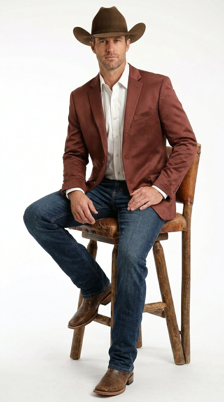 Mens Rust Light Brown Shiny Western Blazer – Cowboy Style Formal Sport Coat Jacket in Copper Color Slim Fitted