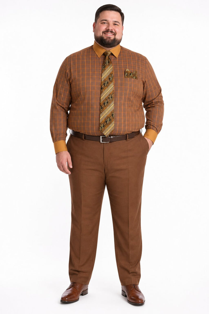 Mens Rust Tone on Tone Check Pattern Dress Shirt