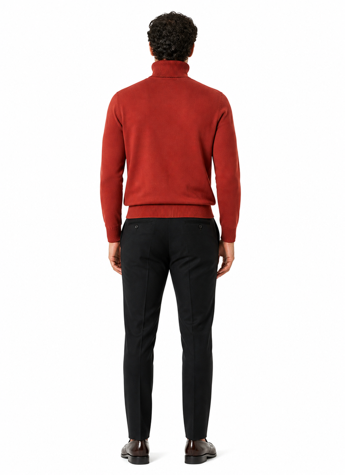 Mens Rust Red Turtleneck Sweater â€“ Slim fit Lightweight Knit Pullover in Brick Color