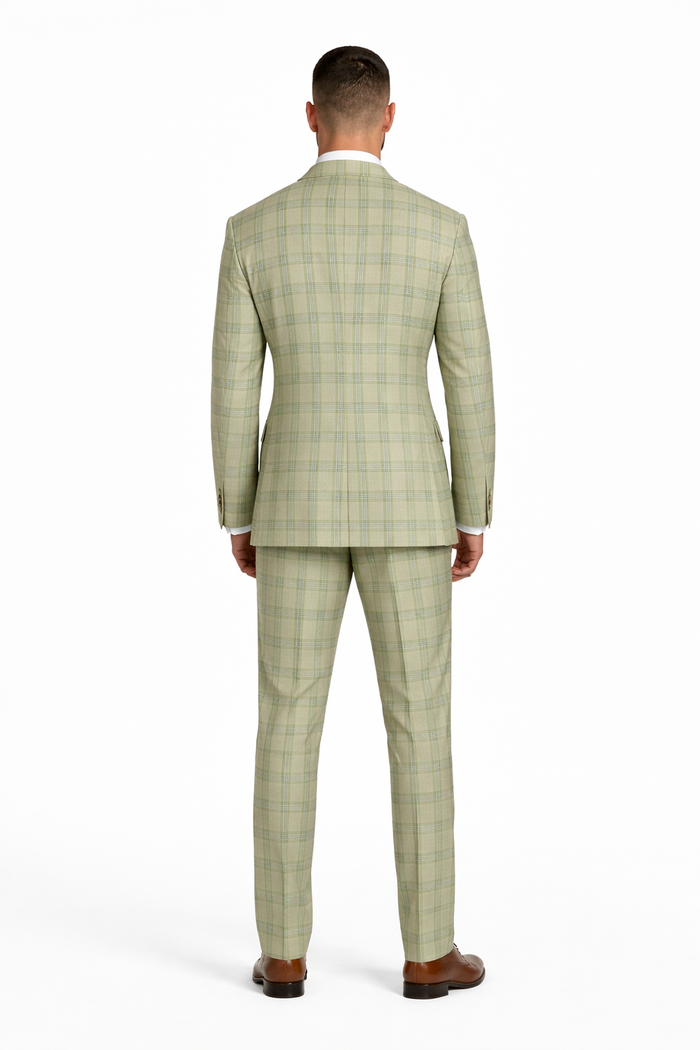 "Mens Stacy Adams Suit - Stacy Adams Men's Plaid Suit with Paisley Vest & Bow Tie - Sage Green"