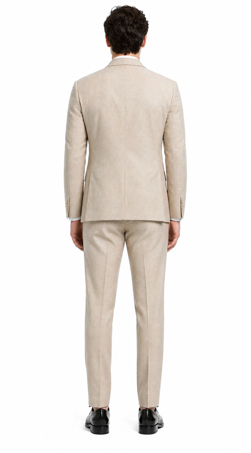 Mens Sand Beige 3 Piece Suit – Double breasted Vest Formal Suit Set  and Dress Pants in Champaign Natural Summer Color