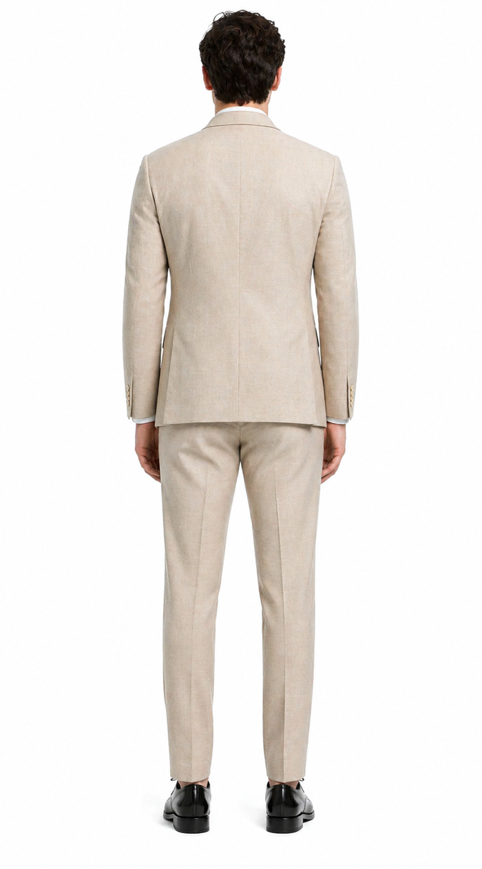 Mens Sand Beige 3 Piece Suit – Double breasted Vest Formal Suit Set  and Dress Pants in Champaign Natural Summer Color