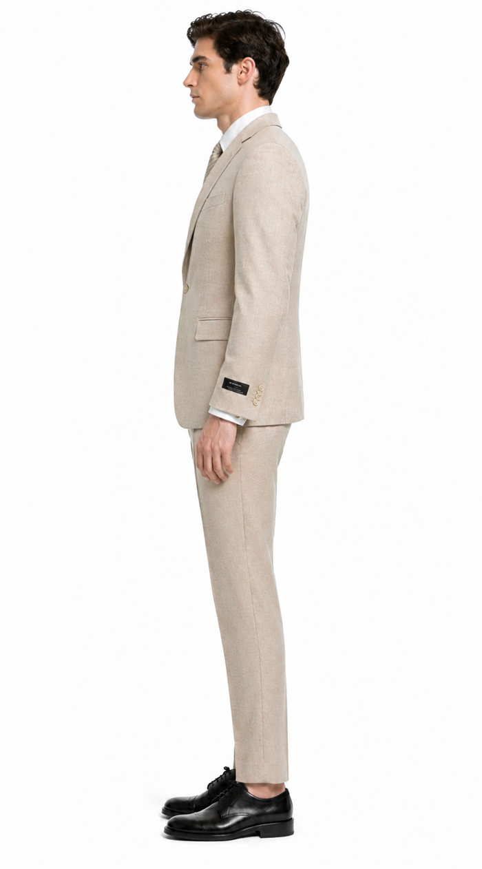 Mens Sand Beige 3 Piece Suit – Double breasted Vest Formal Suit Set  and Dress Pants in Champaign Natural Summer Color