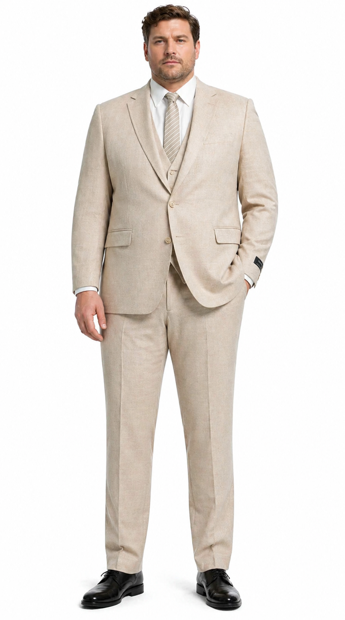 Mens Sand Beige 3 Piece Suit – Double breasted Vest Formal Suit Set  and Dress Pants in Champaign Natural Summer Color