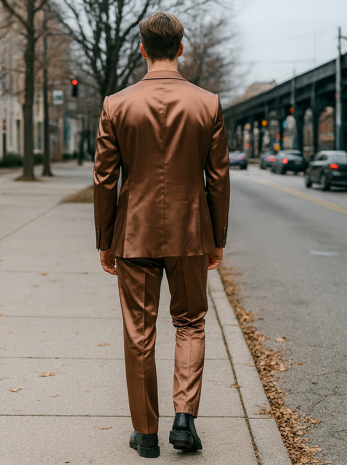 Mens Satin Suit -  Shiny Rust Copper Suit - Prom Suit