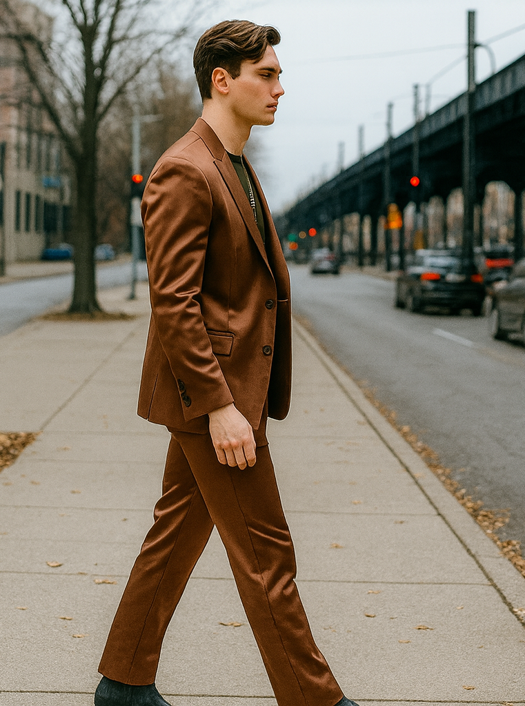 Mens Satin Suit -  Shiny Rust Copper Suit - Prom Suit