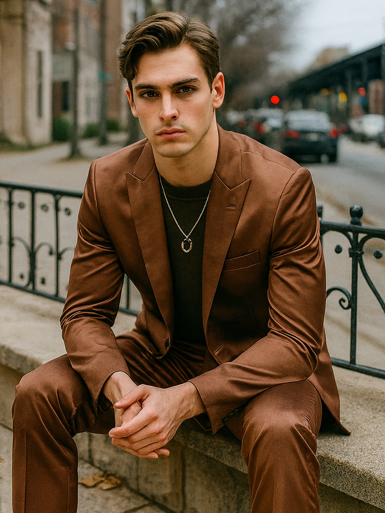 Mens Satin Suit -  Shiny Rust Copper Suit - Prom Suit