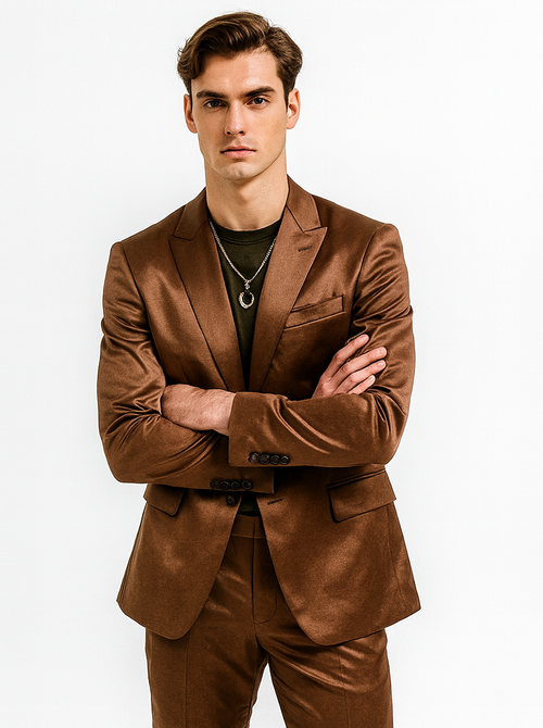 Mens Satin Suit -  Shiny Rust Copper Suit - Prom Suit