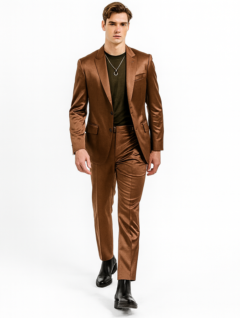 Mens Satin Suit -  Shiny Rust Copper Suit - Prom Suit