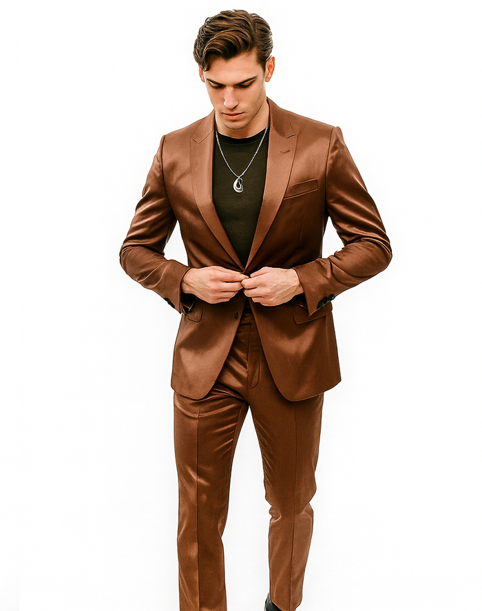 Mens Satin Suit -  Shiny Rust Copper Suit - Prom Suit