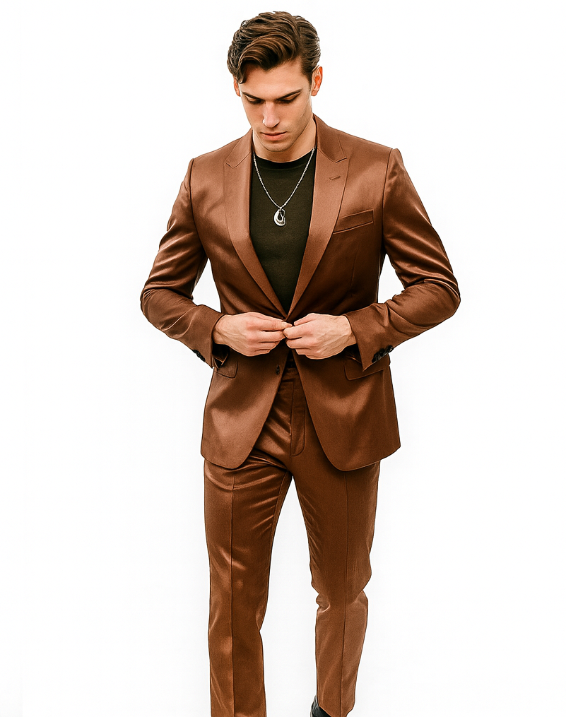 Mens Satin Suit -  Shiny Rust Copper Suit - Prom Suit