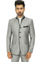 Mens 4 button Mandarin Tuxedo in Sharkskin Silver Grey with Black Trim