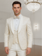 Mens Shawl Lapel Vested Wedding Prom Tuxedo in Ivory Off-white Gold Floral Paisley