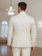 Mens Shawl Lapel Vested Wedding Prom Tuxedo in Ivory Off-white Gold Floral Paisley