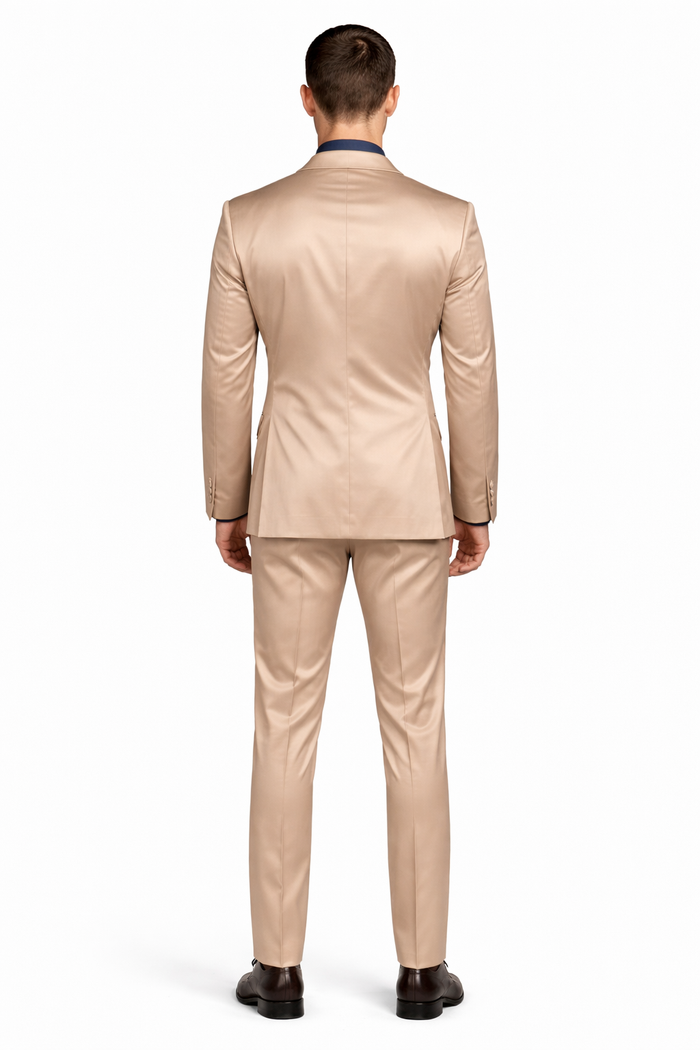 Men's Alberto Nardoni Champagne Gold Two Piece Suit | Luxury Formal Satin Finish Suit for Wedding