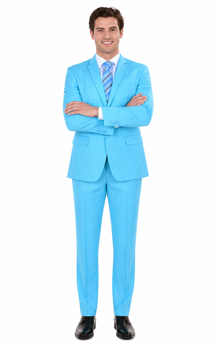 Men's Sky Baby Blue Turquoise 2 Piece affordable suit - RET208-19