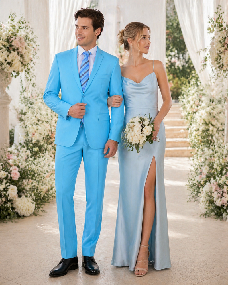 Men's Sky Baby Blue Turquoise 2 Piece affordable suit - RET208-19