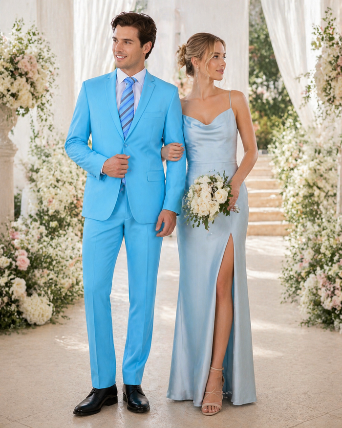 Men's Sky Baby Blue Turquoise 2 Piece affordable suit - RET208-19