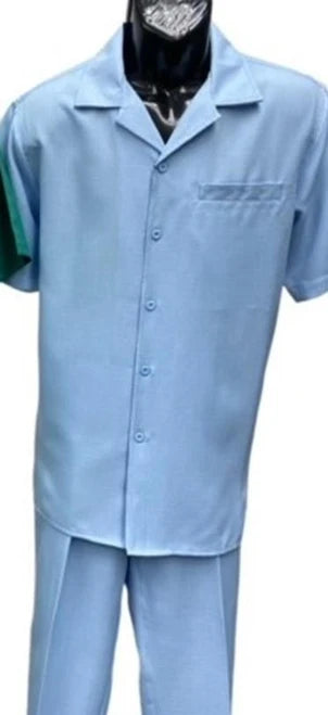Mens Sky Blue Patterned Short Sleeve Walking Suit Skipper 265-21