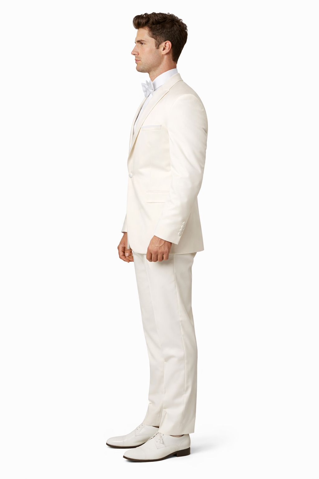 Men's Slim Fit One Button Satin Trim Peak Lapel Prom & Wedding Tuxedo In Ivory