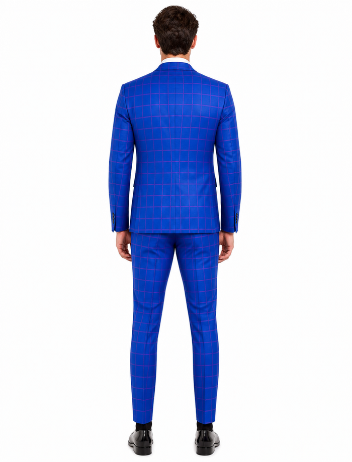 Mens Slim Fit Plaid Suit in Blue – Elegant 3 Piece Formal Set