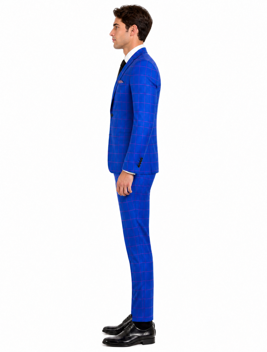 Mens Slim Fit Plaid Suit in Blue – Elegant 3 Piece Formal Set